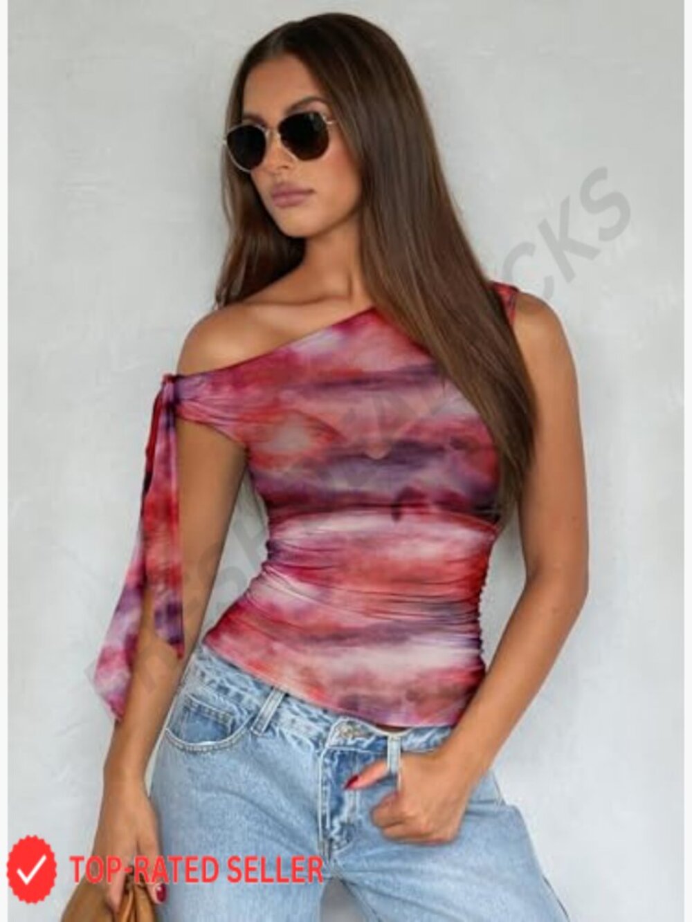 Mesh Sheer Off Shoulder Tops Asymmetric Self Tie Crop Blouse Going Out Tee - Picture 6 of 7